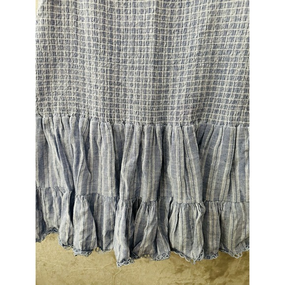 Aqua Cotton Smocked Mini Dress Size Large Flutter Cap Sleeves, Tiered Hem Lined - Picture 7 of 11